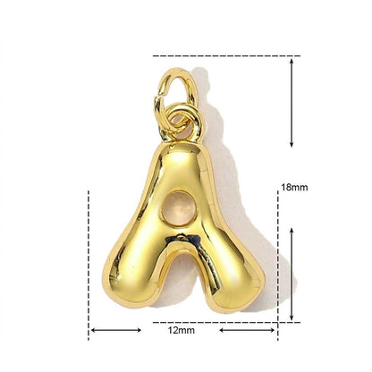 Gold Plated Bubble Letter Pendant Charm, Copper Initial Charm, Puffy Alphabet Necklace Charm, DIY Jewelry Supply,