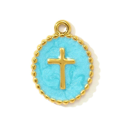 Gold Enamel Cross Charm, Stainless Steel Faith Pendant, Religious Necklace Charm, DIY Jewelry Supply