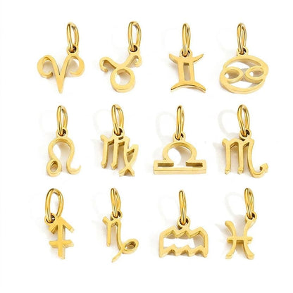 18K gold plated zodiac charms made with stainless steel, astrology birth sign pendants for necklaces and DIY jewelry making.