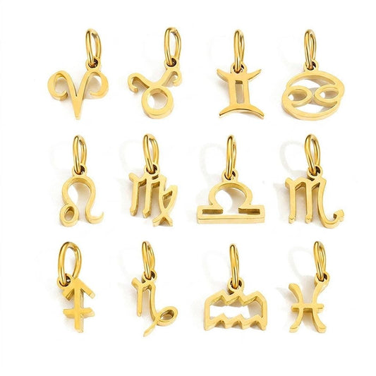 18K Gold Plated Zodiac Charm, Stainless Steel Pendant