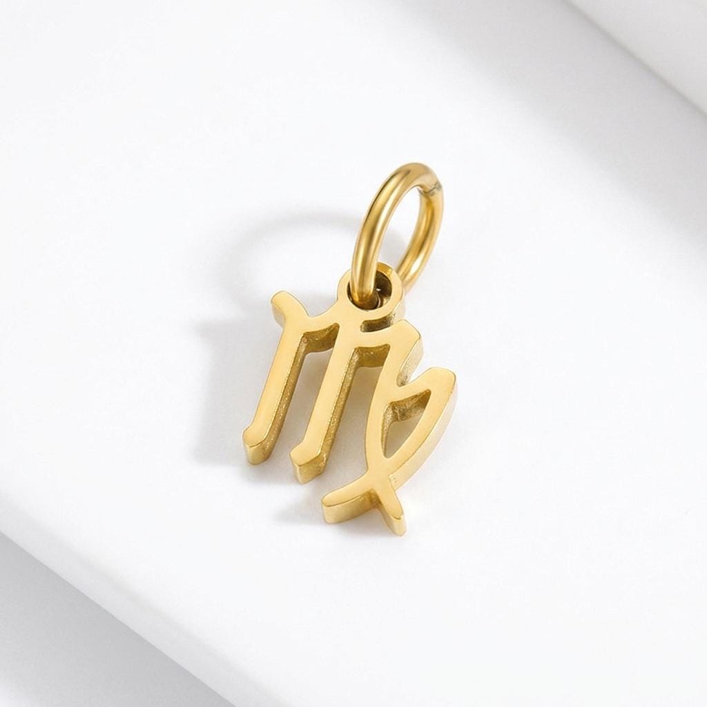 18K Gold Plated Zodiac Charm, Stainless Steel Pendant