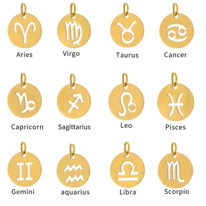 Gold Zodiac Charm, Stainless Steel Astrology Pendant, Horoscope Sign Necklace Charm, Celestial DIY Jewelry Supply