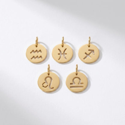 Gold Zodiac Charm, Stainless Steel Astrology Pendant, Horoscope Sign Necklace Charm, Celestial DIY Jewelry Supply