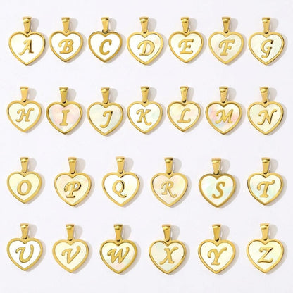 18K Gold Plated White Shell Initial Charm, Stainless Steel Pendant