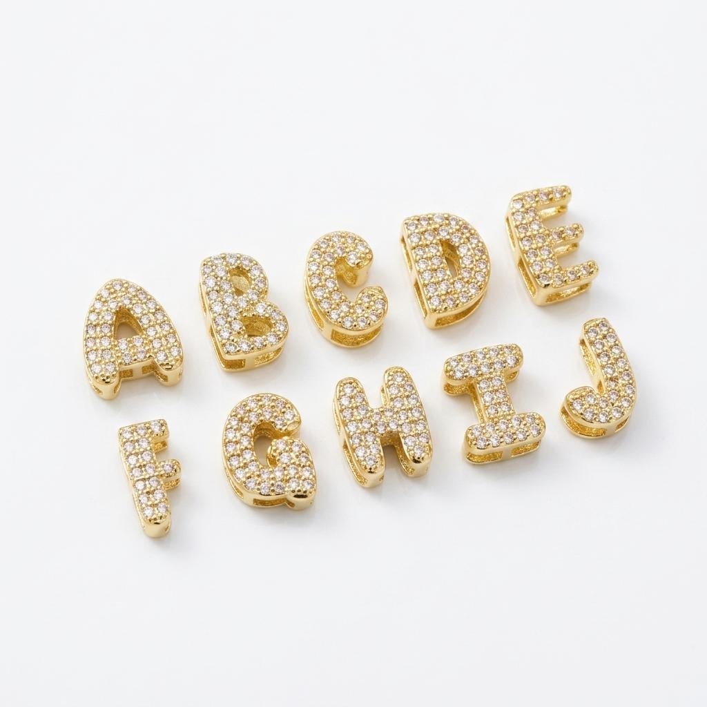 18K Gold Plated CZ Initial Charm, Copper Letter Pendant