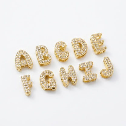 18K Gold Plated CZ Initial Charm, Copper Letter Pendant
