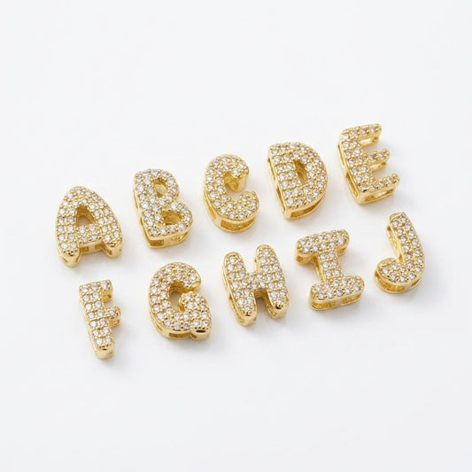 18K Gold Plated CZ Initial Charm, Copper Letter Pendant