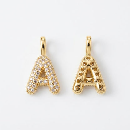 18K Gold Plated Puffy Initial Charm, Copper Letter Pendant