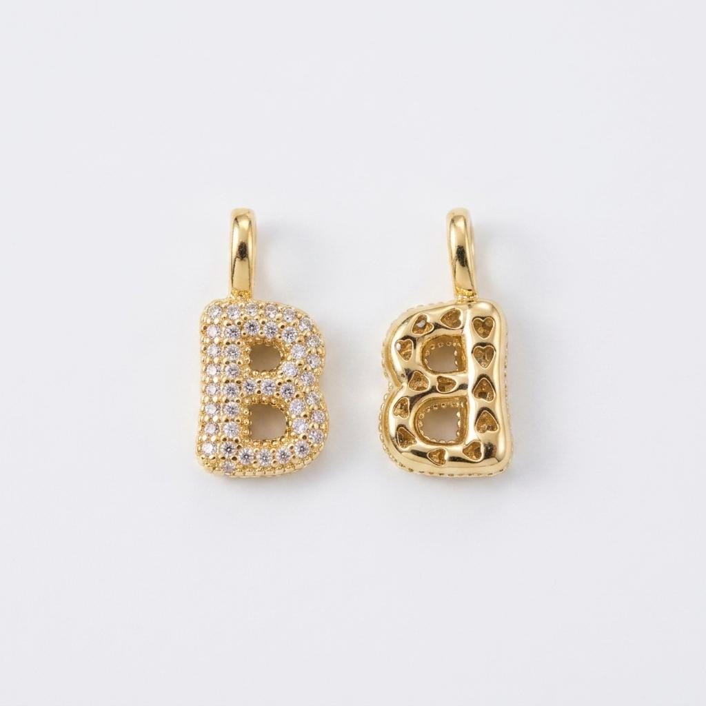 18K Gold Plated Puffy Initial Charm, Copper Letter Pendant