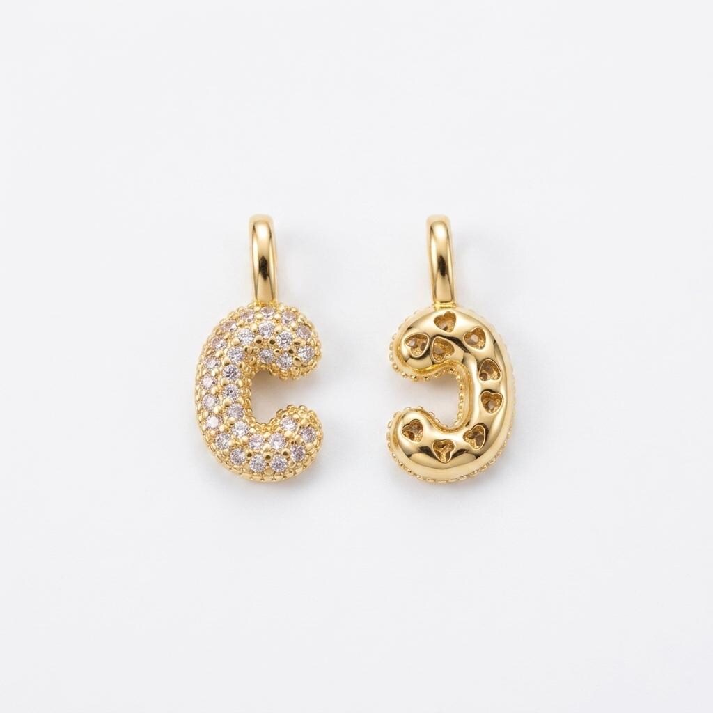 18K Gold Plated Puffy Initial Charm, Copper Letter Pendant