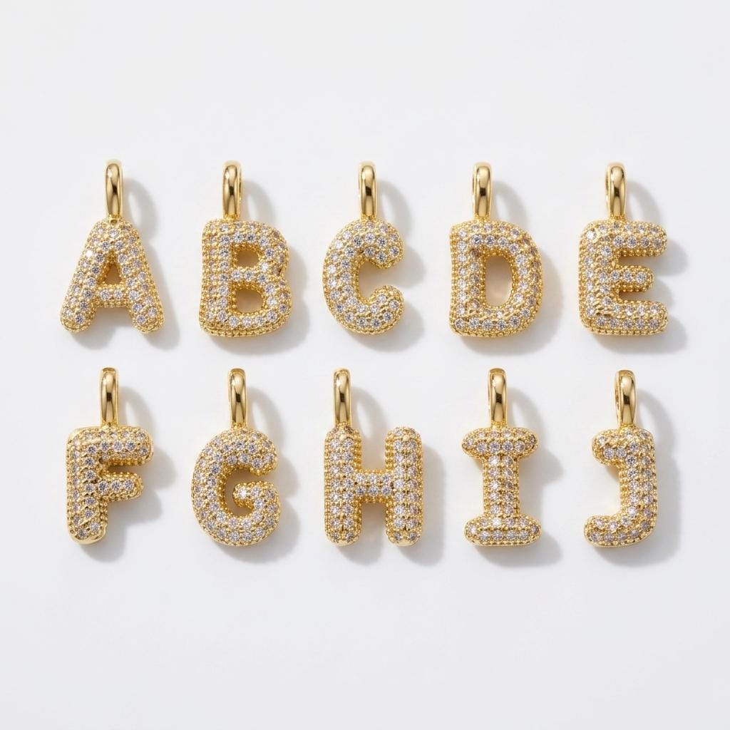 18K Gold Plated Puffy Initial Charm, Copper Letter Pendant