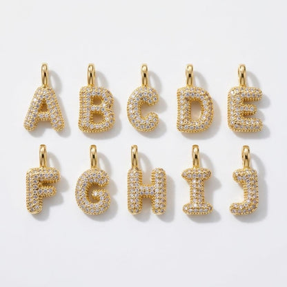 18K Gold Plated Puffy Initial Charm, Copper Letter Pendant