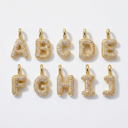 18K Gold Plated Puffy Initial Charm, Copper Letter Pendant
