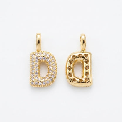 18K Gold Plated Puffy Initial Charm, Copper Letter Pendant