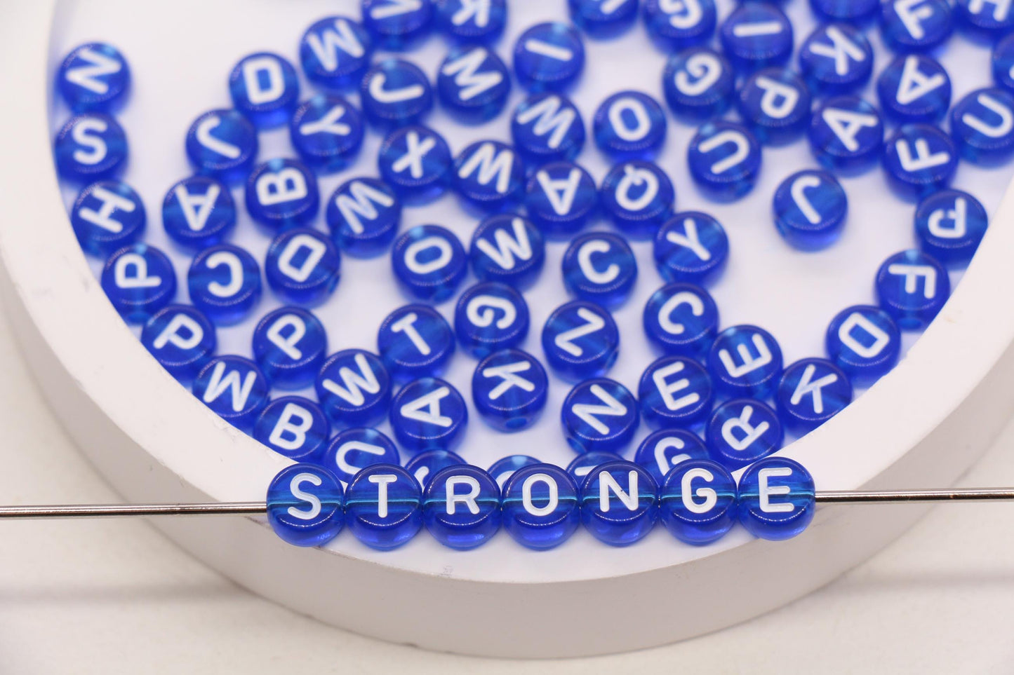 7mm Blue Name Letter Beads, Transparent Acrylic Alphabet Beads for Friendship Bracelets #1151