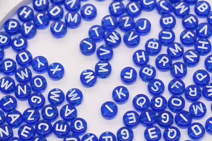 7mm Blue Name Letter Beads, Transparent Acrylic Alphabet Beads for Friendship Bracelets #1151