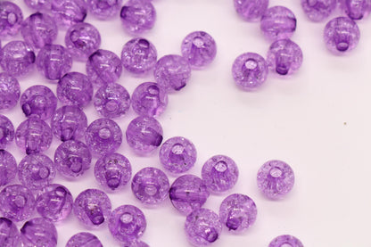 8mm Purple Crackle Round Beads, Transparent Acrylic Bubblegum Beads for Jewelry Making #1106