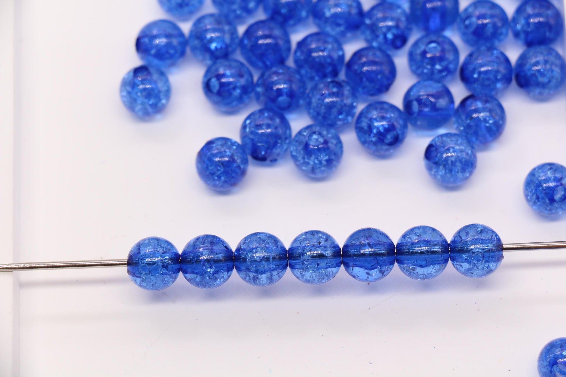 8mm Royal Blue Crackle Round Beads, Transparent Acrylic Bubblegum Beads for Jewelry Making #2263