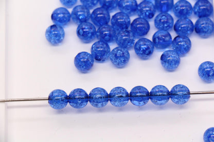 8mm Royal Blue Crackle Round Beads, Transparent Acrylic Bubblegum Beads for Jewelry Making #2263
