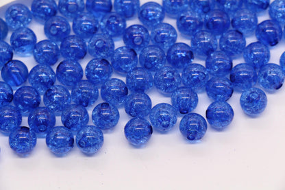 8mm Royal Blue Crackle Round Beads, Transparent Acrylic Bubblegum Beads for Jewelry Making #2263