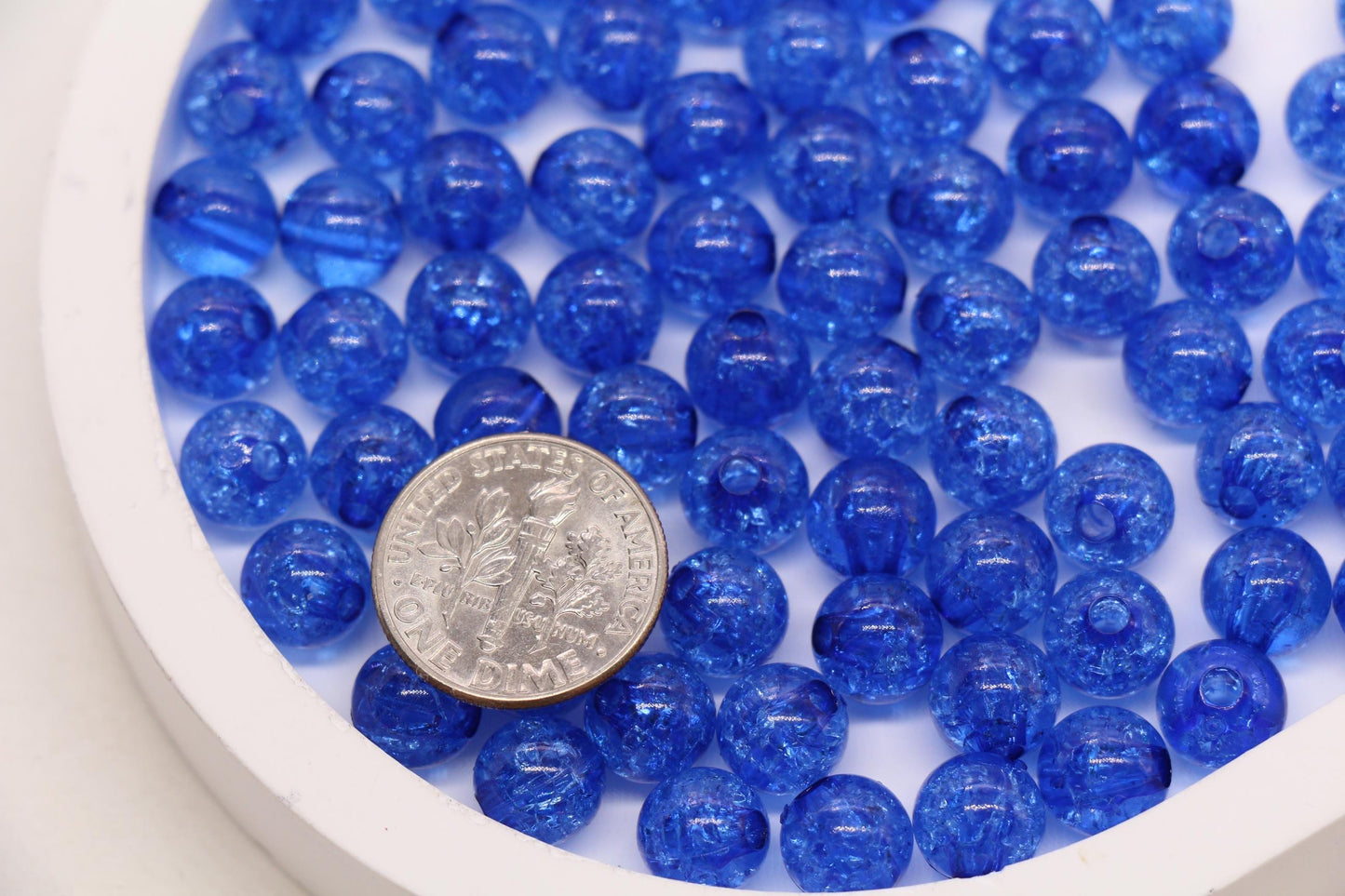 8mm Royal Blue Crackle Round Beads, Transparent Acrylic Bubblegum Beads for Jewelry Making #2263