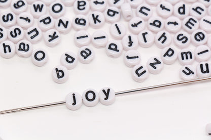 7mm White Lowercase Letter Beads, White Acrylic Alphabet Beads for Friendship Bracelets #2231