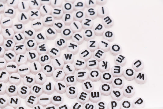 7mm White Lowercase Letter Beads, White Acrylic Alphabet Beads for Friendship Bracelets #2231