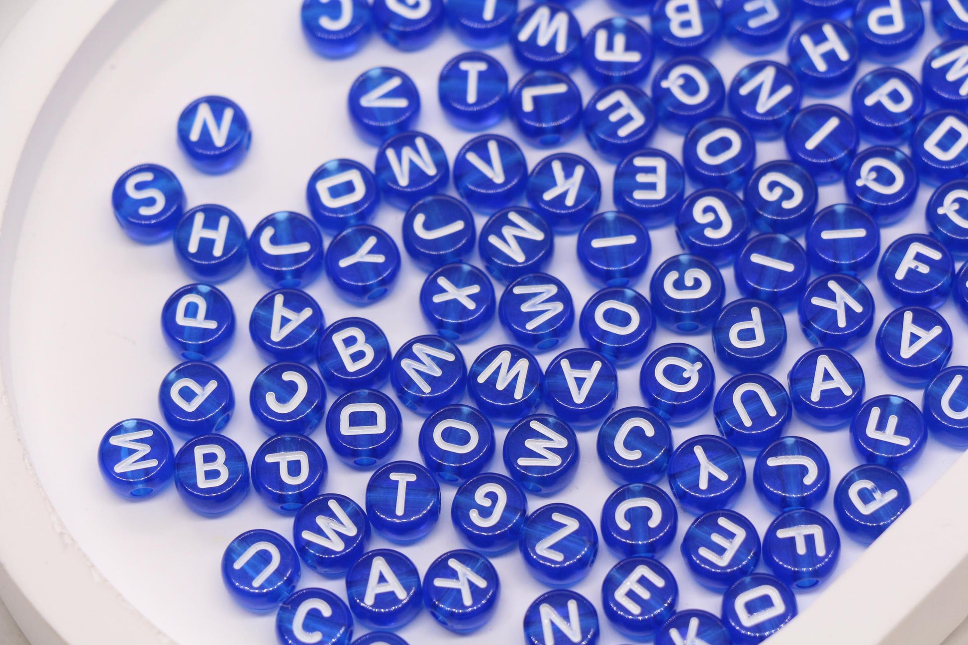 7mm Blue Name Letter Beads, Transparent Acrylic Alphabet Beads for Friendship Bracelets #1151