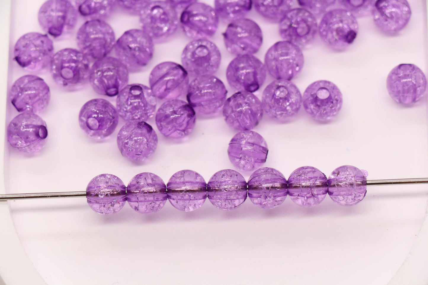 8mm Purple Crackle Round Beads, Transparent Acrylic Bubblegum Beads for Jewelry Making #1106