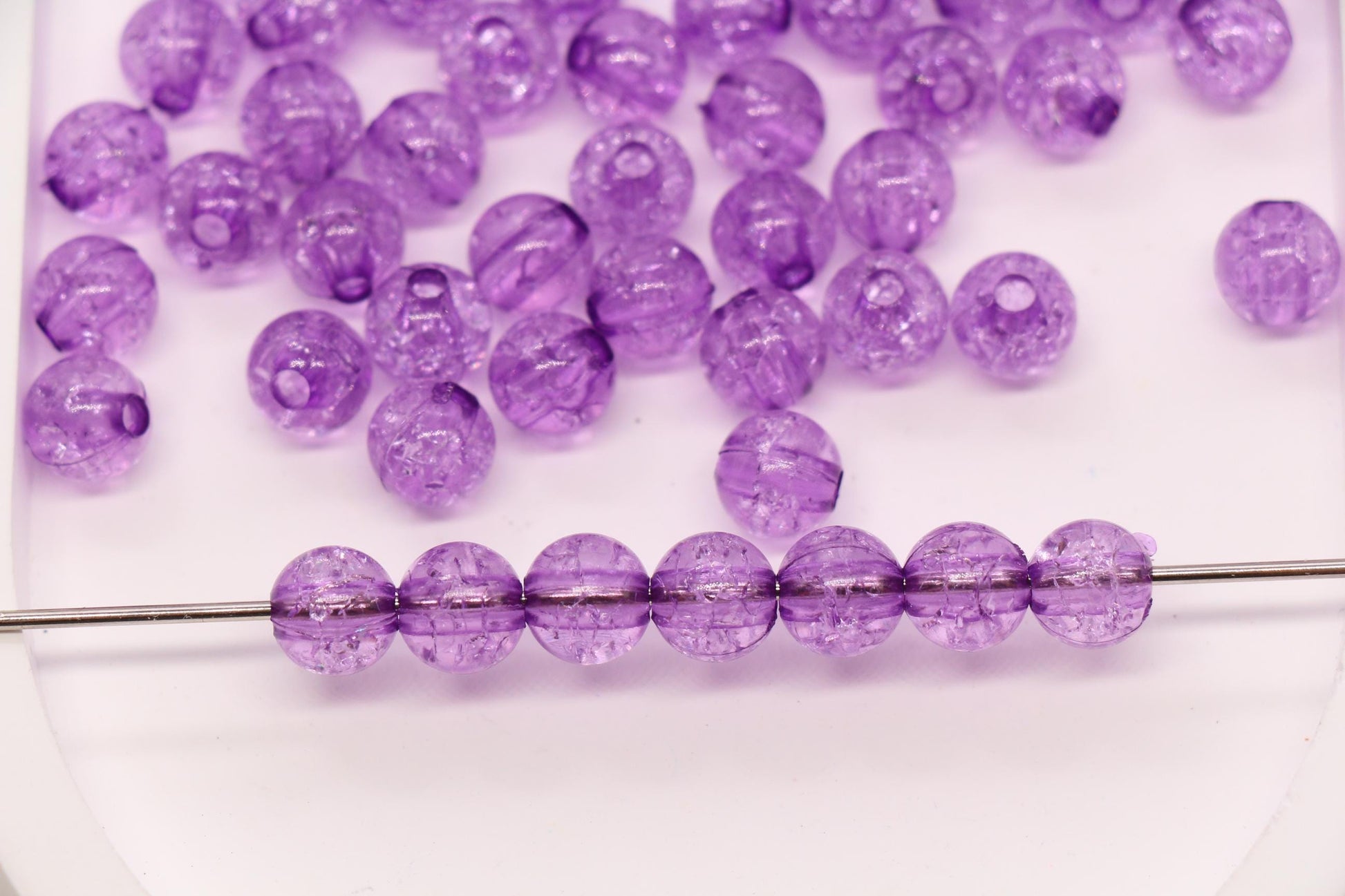8mm Purple Crackle Round Beads, Transparent Acrylic Bubblegum Beads for Jewelry Making #1106