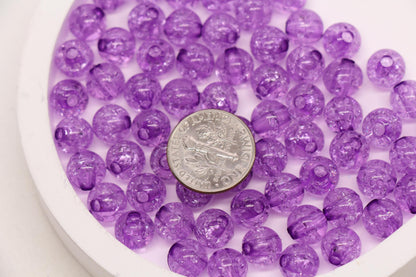 8mm Purple Crackle Round Beads, Transparent Acrylic Bubblegum Beads for Jewelry Making #1106