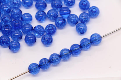 8mm Royal Blue Crackle Round Beads, Transparent Acrylic Bubblegum Beads for Jewelry Making #2263