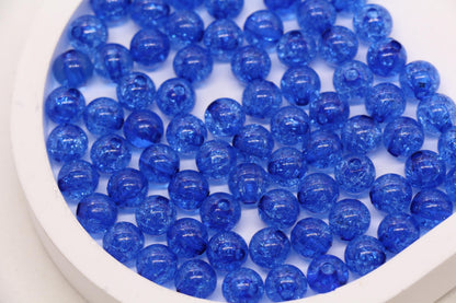 8mm Royal Blue Crackle Round Beads, Transparent Acrylic Bubblegum Beads for Jewelry Making #2263