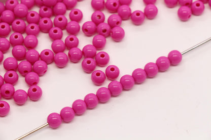 6mm Hot Pink Acrylic Round Beads, Small Glossy Spacer Beads for Bracelets, Bright Pink Gumball Beads #273