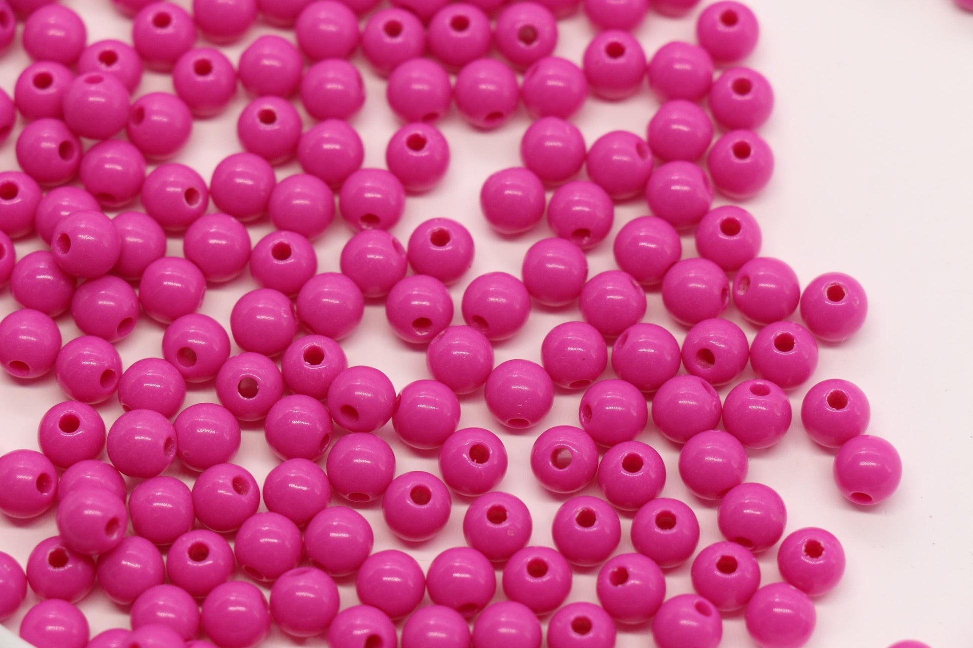 6mm Hot Pink Acrylic Round Beads, Small Glossy Spacer Beads for Bracelets, Bright Pink Gumball Beads #273