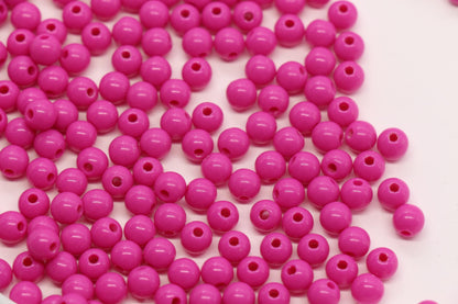6mm Hot Pink Acrylic Round Beads, Small Glossy Spacer Beads for Bracelets, Bright Pink Gumball Beads #273
