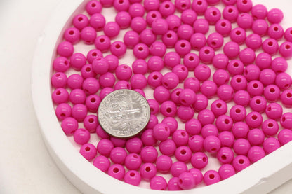 6mm Hot Pink Acrylic Round Beads, Small Glossy Spacer Beads for Bracelets, Bright Pink Gumball Beads #273