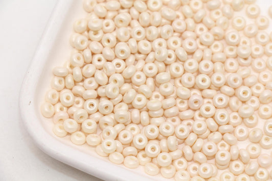 4mm Ivory Cream Glass Seed Beads, Warm White Jewelry Making Beads, Beading Supplies #1247