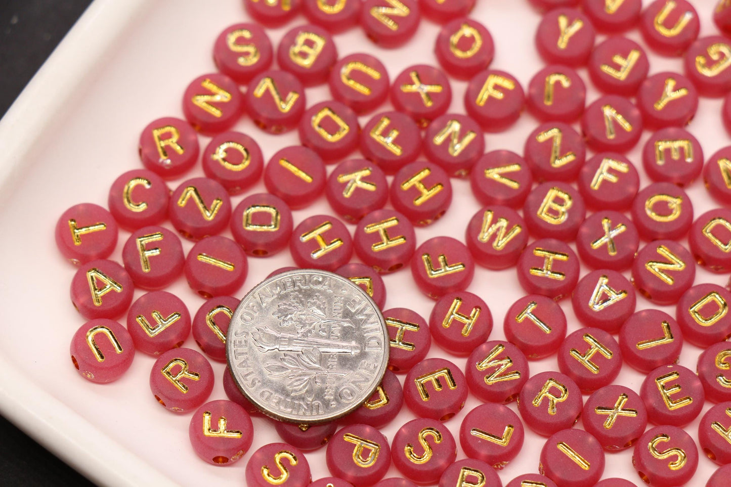 7mm Dusty Rose Frosted Gold Letter Beads, Mixed Alphabet Beads, Acrylic Initial Beads, DIY Bracelet Jewelry Making #4014