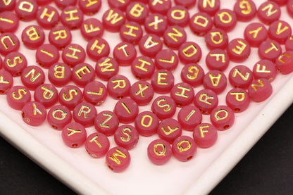 7mm Dusty Rose Frosted Gold Letter Beads, Mixed Alphabet Beads, Acrylic Initial Beads, DIY Bracelet Jewelry Making #4014