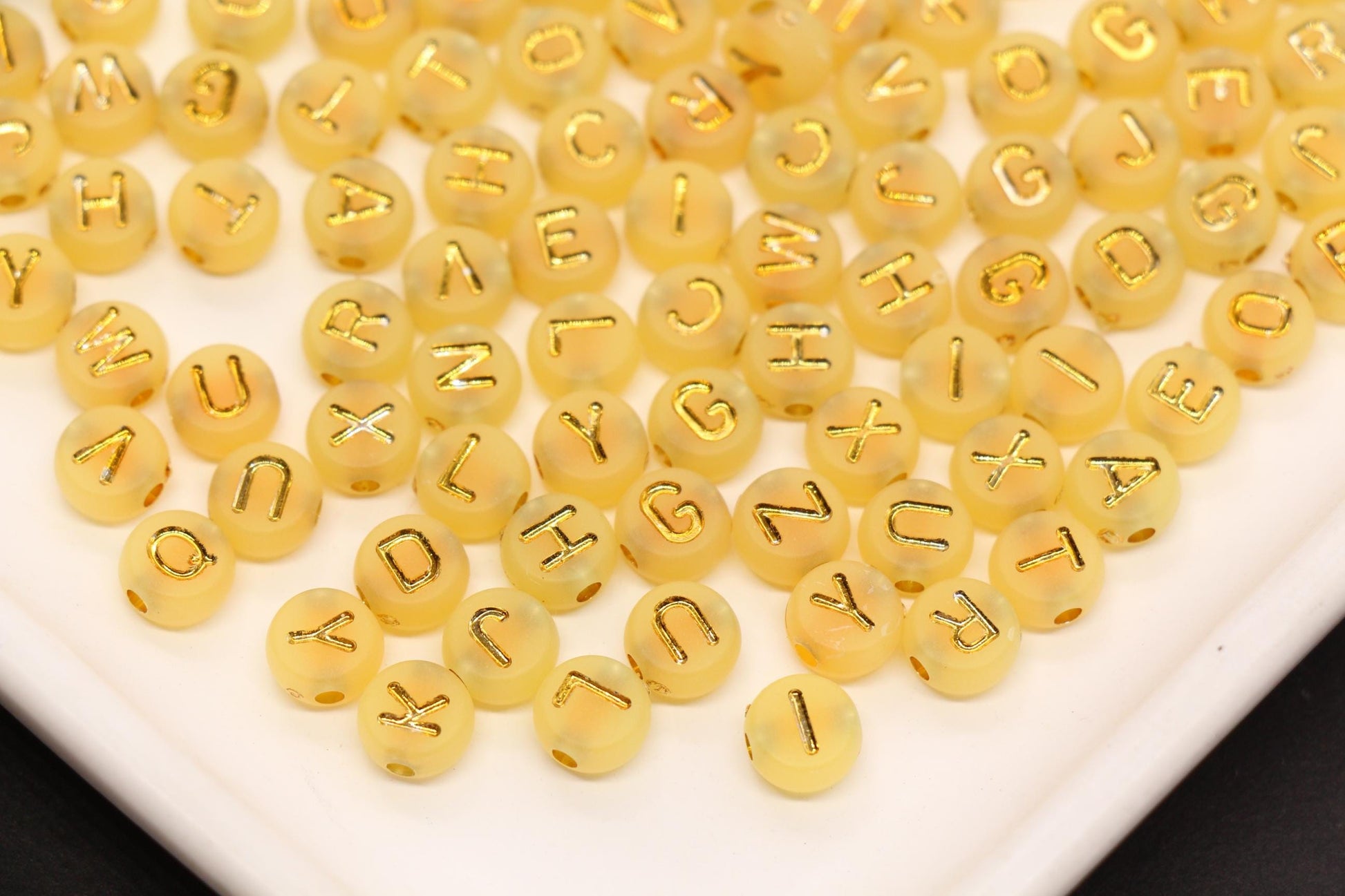 7mm Yellow Frosted Gold Letter Beads, Mixed Alphabet Beads, Acrylic Initial Beads, DIY Bracelet Jewelry Making #4015