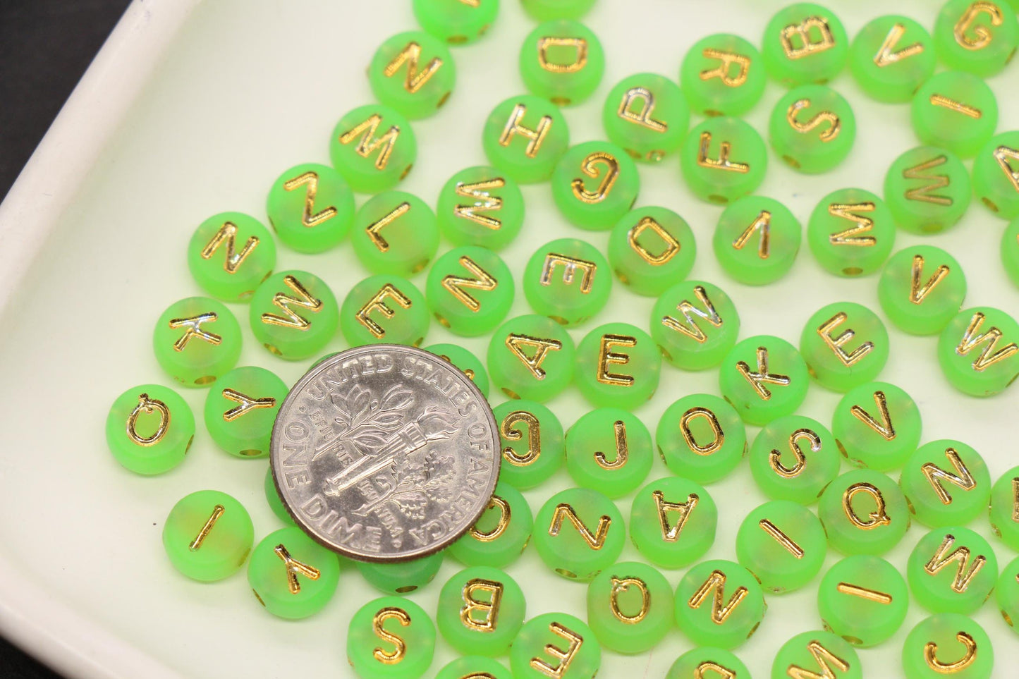 7mm Green Frosted Gold Letter Beads, Mixed Alphabet Beads, Acrylic Initial Beads, DIY Bracelet Jewelry Making #4017
