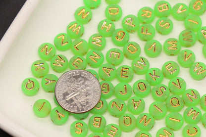 7mm Green Frosted Gold Letter Beads, Mixed Alphabet Beads, Acrylic Initial Beads, DIY Bracelet Jewelry Making #4017