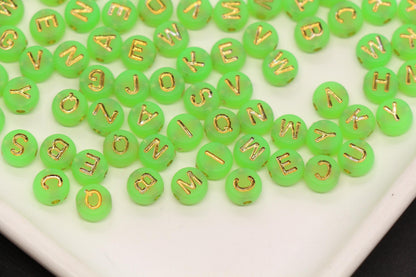 7mm Green Frosted Gold Letter Beads, Mixed Alphabet Beads, Acrylic Initial Beads, DIY Bracelet Jewelry Making #4017