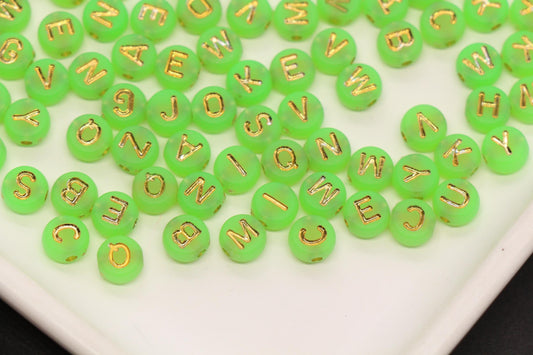 7mm Green Frosted Gold Letter Beads, Mixed Alphabet Beads, Acrylic Initial Beads, DIY Bracelet Jewelry Making #4017