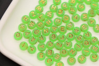 7mm Green Frosted Gold Letter Beads, Mixed Alphabet Beads, Acrylic Initial Beads, DIY Bracelet Jewelry Making #4017
