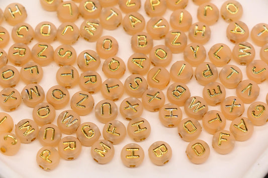 7mm Beige Frosted Gold Letter Beads, Mixed Alphabet Beads, Acrylic Initial Beads, DIY Bracelet Jewelry Making #4018