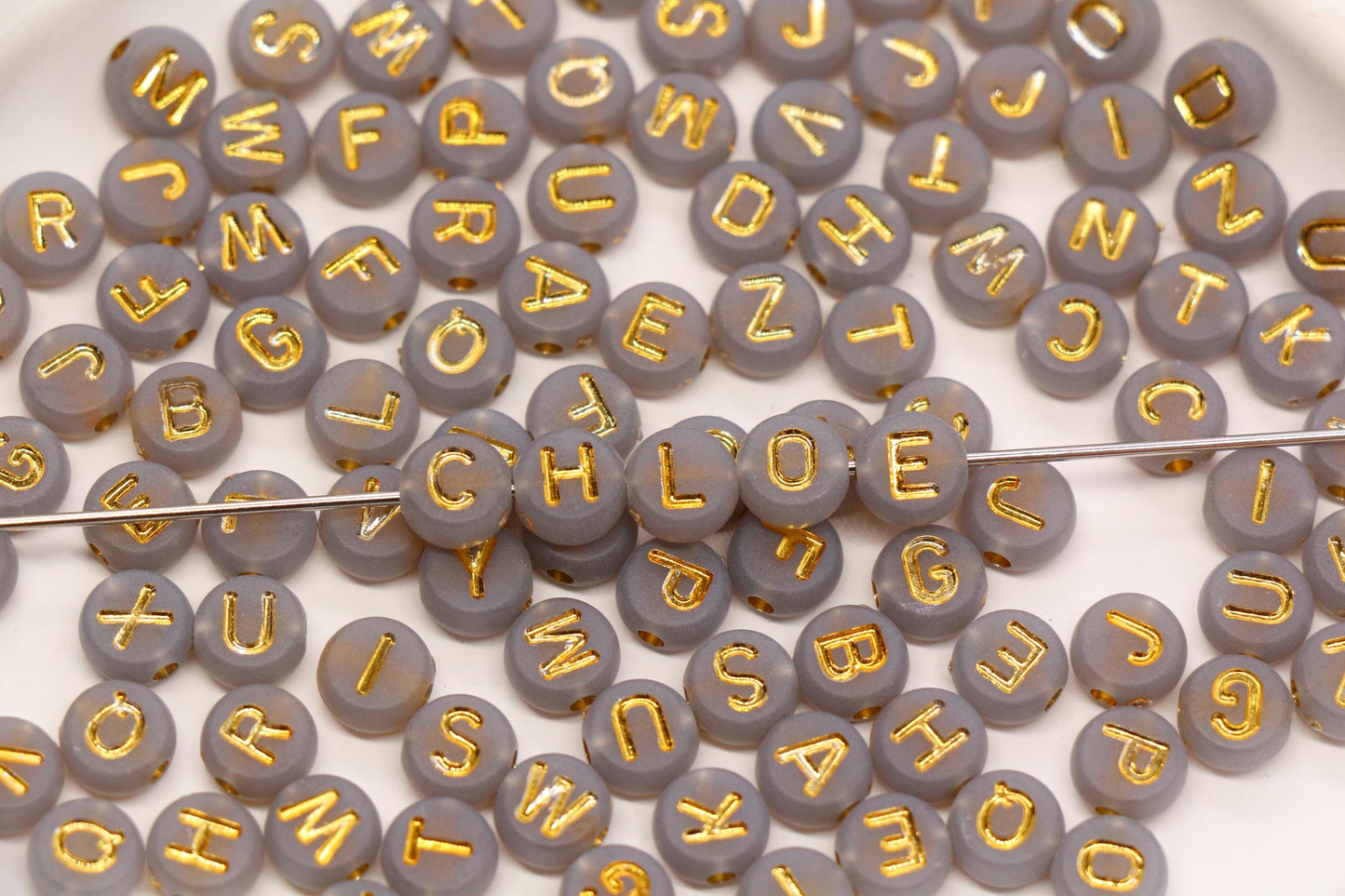 7mm Gray Frosted Gold Letter Beads, Mixed Alphabet Beads, Acrylic Initial Beads, DIY Bracelet Jewelry Making #4020
