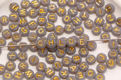 7mm Gray Frosted Gold Letter Beads, Mixed Alphabet Beads, Acrylic Initial Beads, DIY Bracelet Jewelry Making #4020