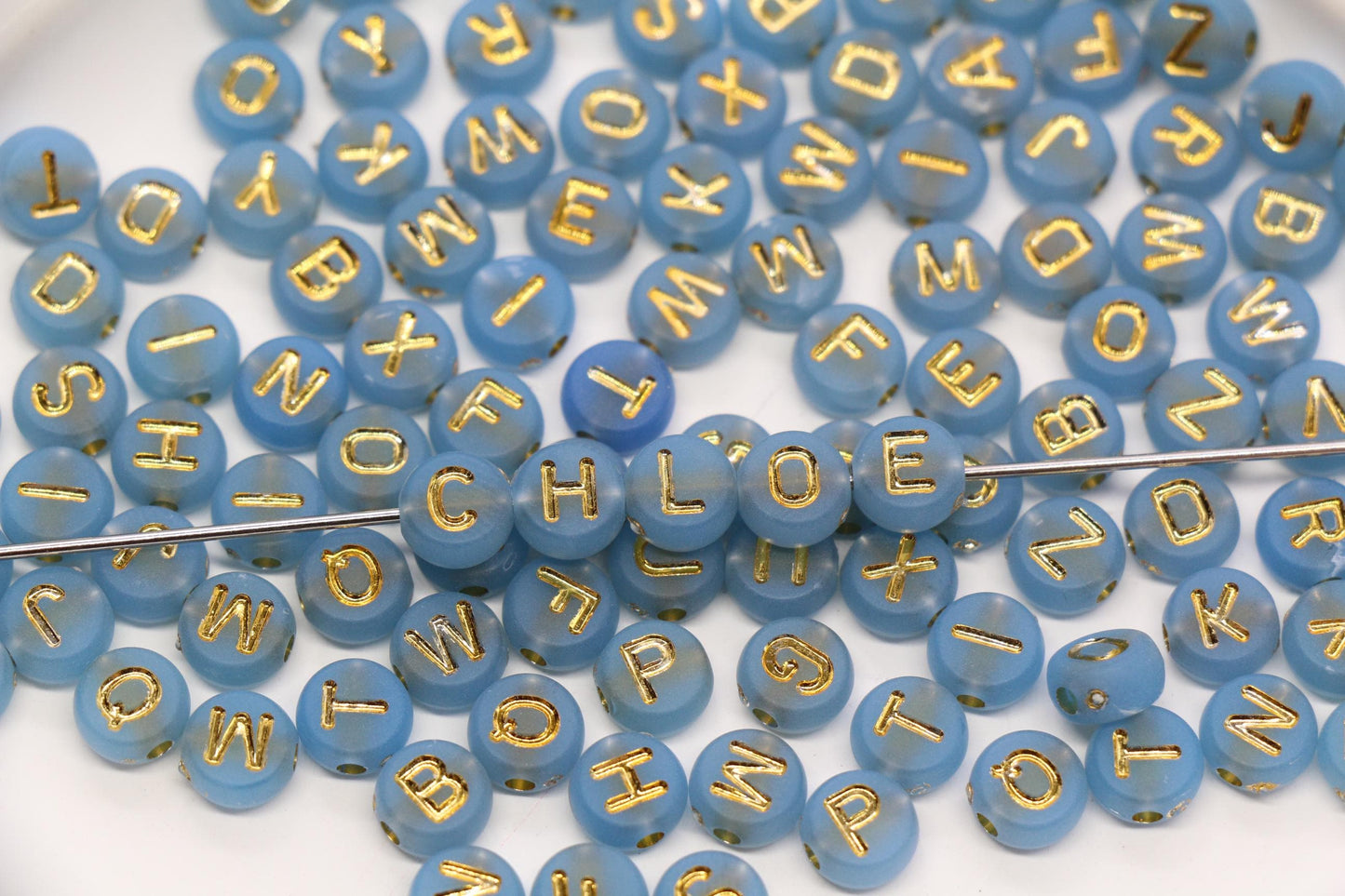 7mm Blue Frosted Gold Letter Beads, Mixed Alphabet Beads, Acrylic Initial Beads, DIY Bracelet Jewelry Making #4021